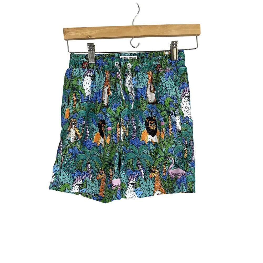 Boardies Shorts Kid 9 Blue Pull On Swim Trunks Travel Summer Beach Preppy Lion